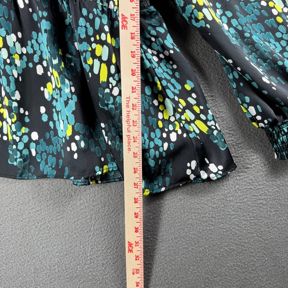 Torrid Blouse Women 1 Teal Abstract Spot Print Tie Back Long Sleeve Peplum - Picture 5 of 8